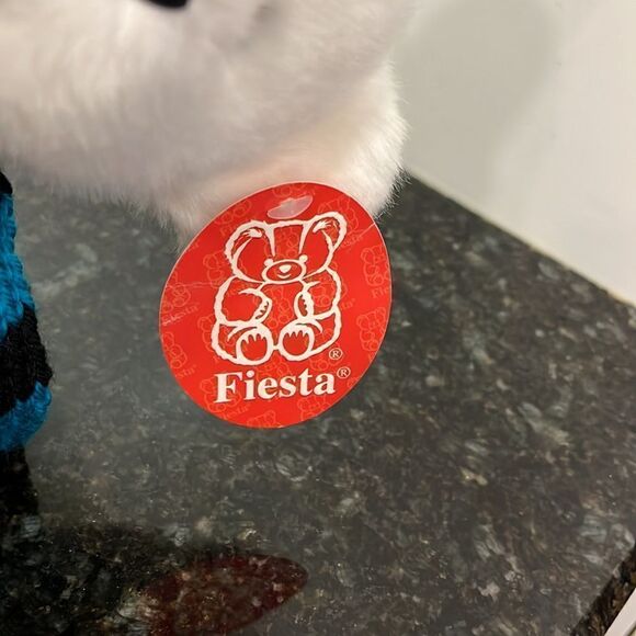 Fiesta sitting white bear w/green/white scarf & football 9" - Picture 8 of 11